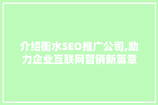 介绍衡水SEO推广公司,助力企业互联网营销新篇章
