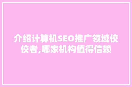 介绍计算机SEO推广领域佼佼者,哪家机构值得信赖