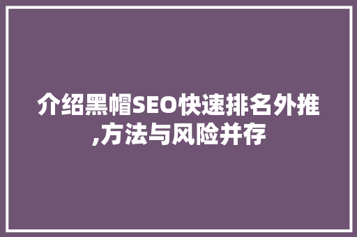 介绍黑帽SEO快速排名外推,方法与风险并存