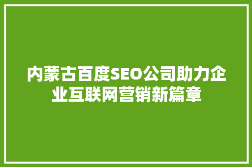 内蒙古百度SEO公司助力企业互联网营销新篇章