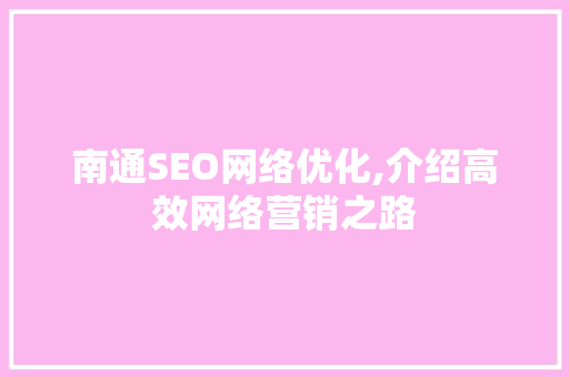 南通SEO网络优化,介绍高效网络营销之路