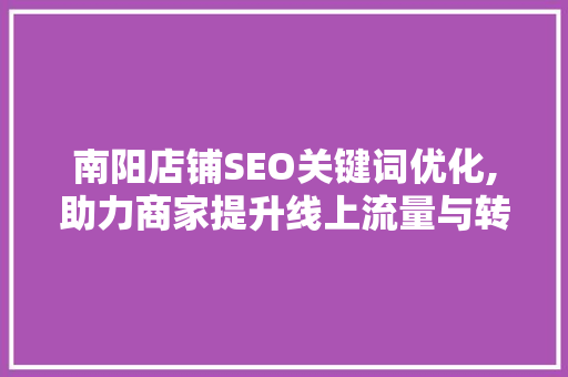 南阳店铺SEO关键词优化,助力商家提升线上流量与转化率