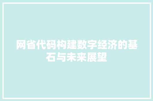 网省代码构建数字经济的基石与未来展望