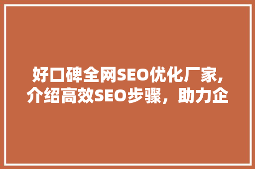 好口碑全网SEO优化厂家,介绍高效SEO步骤，助力企业腾飞