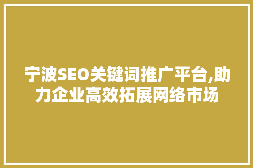 宁波SEO关键词推广平台,助力企业高效拓展网络市场