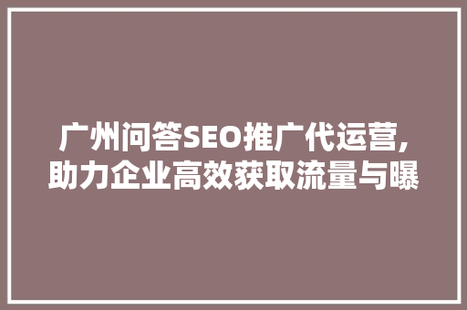 广州问答SEO推广代运营,助力企业高效获取流量与曝光