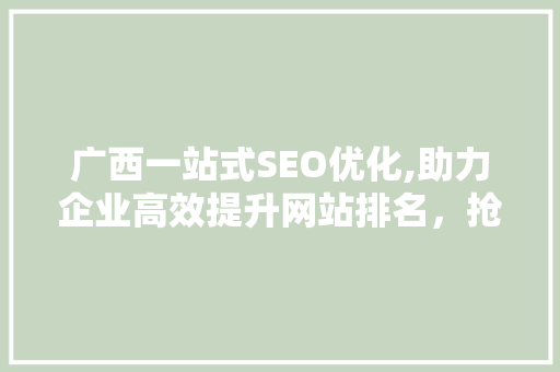 广西一站式SEO优化,助力企业高效提升网站排名，抢占市场先机