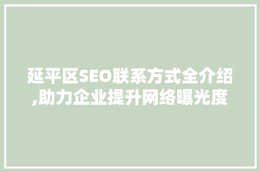 延平区SEO联系方式全介绍,助力企业提升网络曝光度  第1张