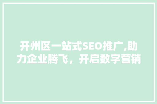 开州区一站式SEO推广,助力企业腾飞，开启数字营销新篇章