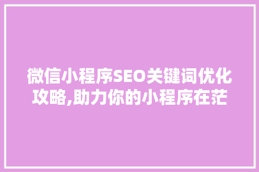 微信小程序SEO关键词优化攻略,助力你的小程序在茫茫信息中脱颖而出