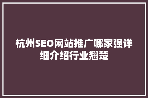 杭州SEO网站推广哪家强详细介绍行业翘楚
