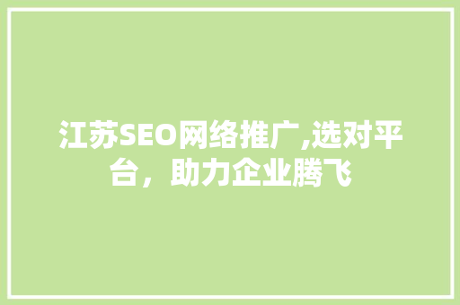 江苏SEO网络推广,选对平台，助力企业腾飞  第1张