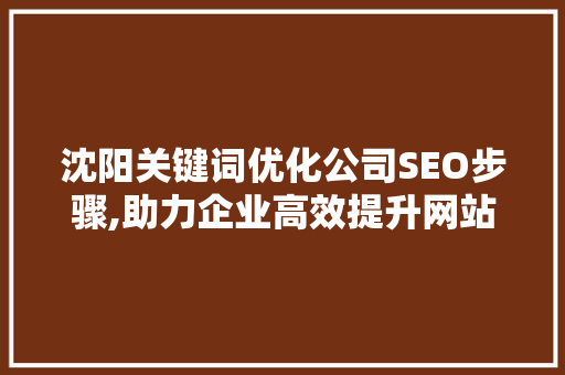 沈阳关键词优化公司SEO步骤,助力企业高效提升网站排名