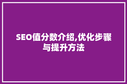 SEO值分数介绍,优化步骤与提升方法