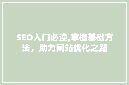 SEO入门必读,掌握基础方法，助力网站优化之路