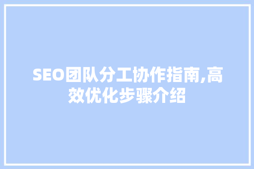 SEO团队分工协作指南,高效优化步骤介绍