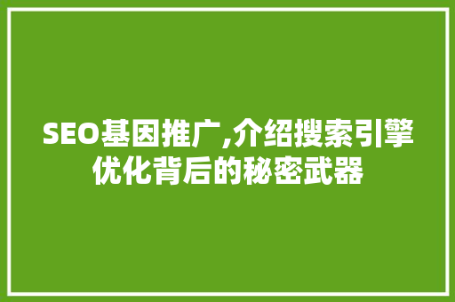 SEO基因推广,介绍搜索引擎优化背后的秘密武器