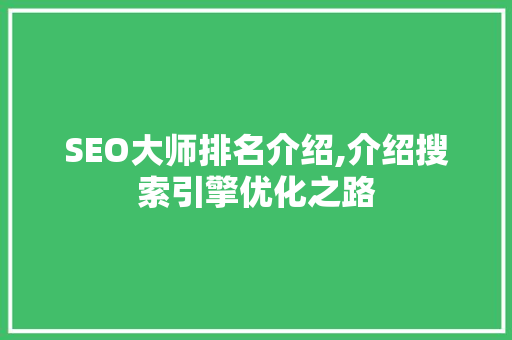 SEO大师排名介绍,介绍搜索引擎优化之路