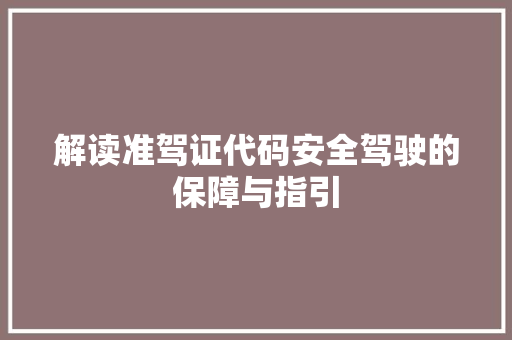 解读准驾证代码安全驾驶的保障与指引