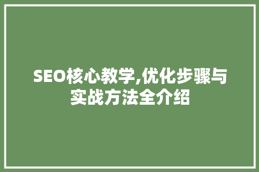 SEO核心教学,优化步骤与实战方法全介绍