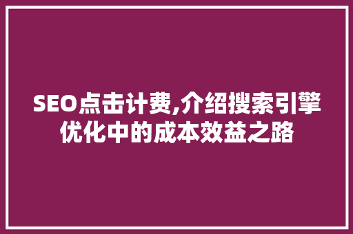 SEO点击计费,介绍搜索引擎优化中的成本效益之路