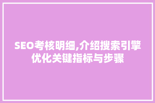 SEO考核明细,介绍搜索引擎优化关键指标与步骤