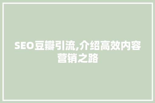 SEO豆瓣引流,介绍高效内容营销之路