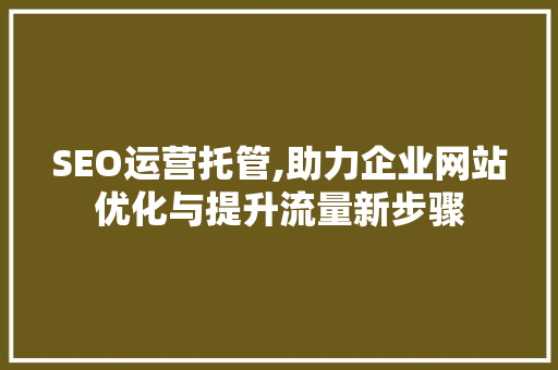 SEO运营托管,助力企业网站优化与提升流量新步骤