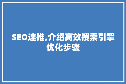 SEO速推,介绍高效搜索引擎优化步骤