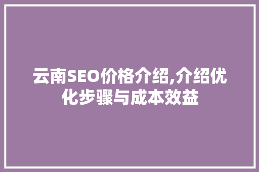 云南SEO价格介绍,介绍优化步骤与成本效益