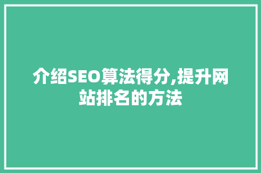 介绍SEO算法得分,提升网站排名的方法  第1张