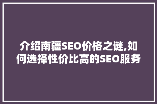 介绍南疆SEO价格之谜,如何选择性价比高的SEO服务