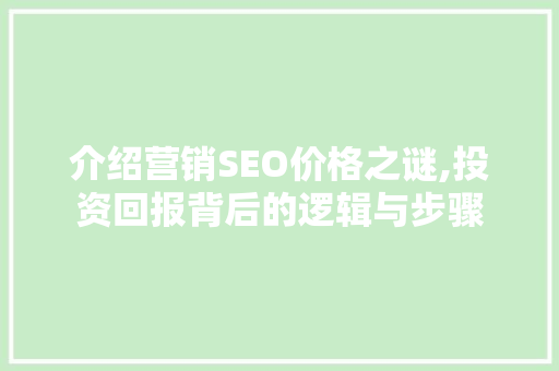 介绍营销SEO价格之谜,投资回报背后的逻辑与步骤