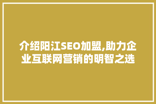 介绍阳江SEO加盟,助力企业互联网营销的明智之选