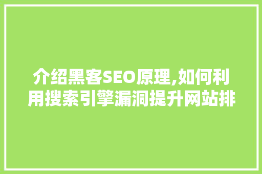 介绍黑客SEO原理,如何利用搜索引擎漏洞提升网站排名  第1张
