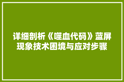 详细剖析《噬血代码》蓝屏现象技术困境与应对步骤