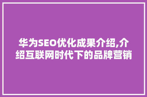 华为SEO优化成果介绍,介绍互联网时代下的品牌营销之路