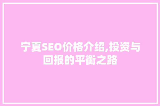 宁夏SEO价格介绍,投资与回报的平衡之路