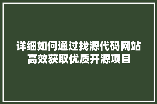 详细如何通过找源代码网站高效获取优质开源项目