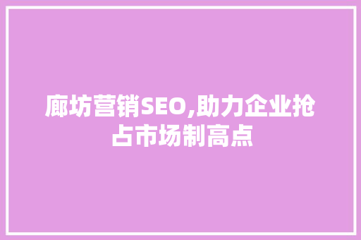 廊坊营销SEO,助力企业抢占市场制高点