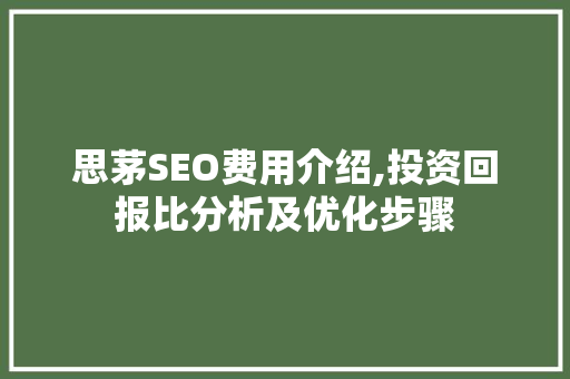思茅SEO费用介绍,投资回报比分析及优化步骤