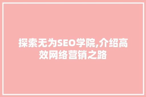 探索无为SEO学院,介绍高效网络营销之路