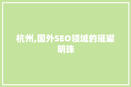 杭州,国外SEO领域的璀璨明珠