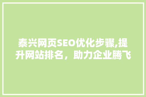 泰兴网页SEO优化步骤,提升网站排名，助力企业腾飞
