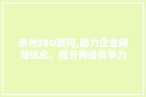 泰州SEO顾问,助力企业网站优化，提升网络竞争力