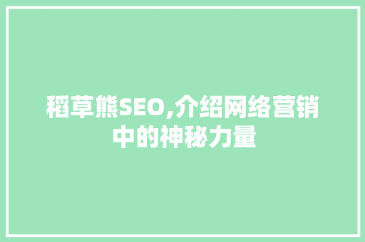 稻草熊SEO,介绍网络营销中的神秘力量