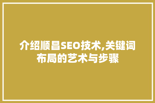 介绍顺昌SEO技术,关键词布局的艺术与步骤