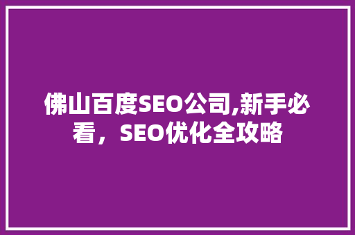 佛山百度SEO公司,新手必看，SEO优化全攻略