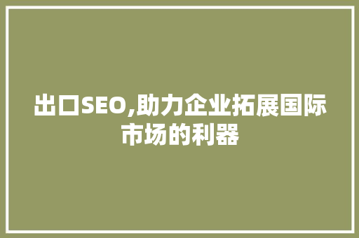出口SEO,助力企业拓展国际市场的利器