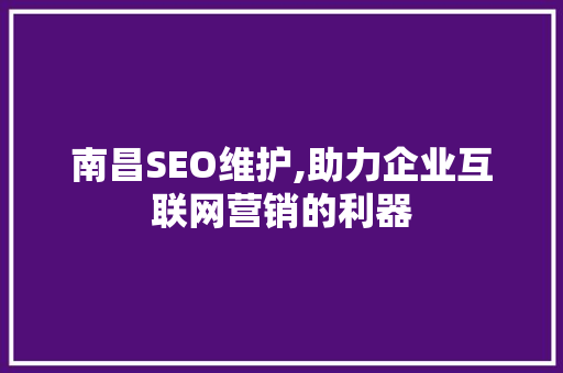 南昌SEO维护,助力企业互联网营销的利器